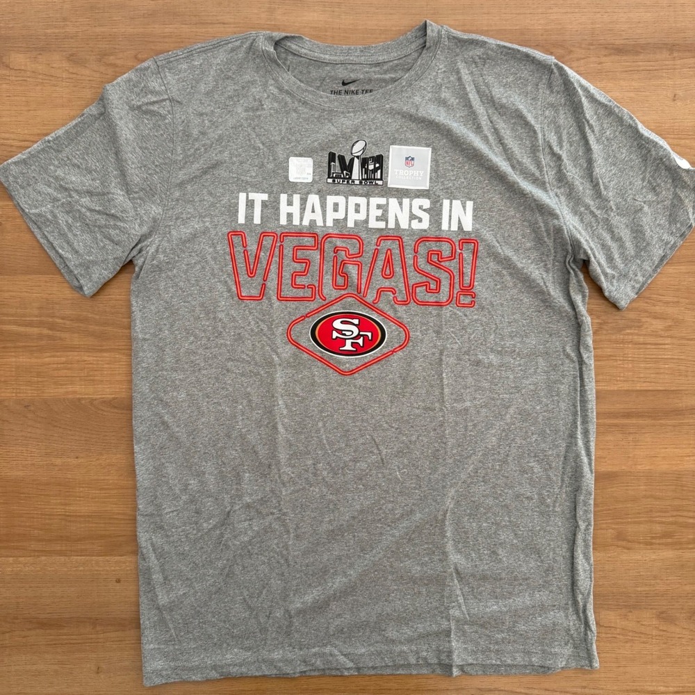 Nike San Francisco 49ers Super Bowl LVIII Vegas Gray Dri-FIT T-Shirt Mens Medium